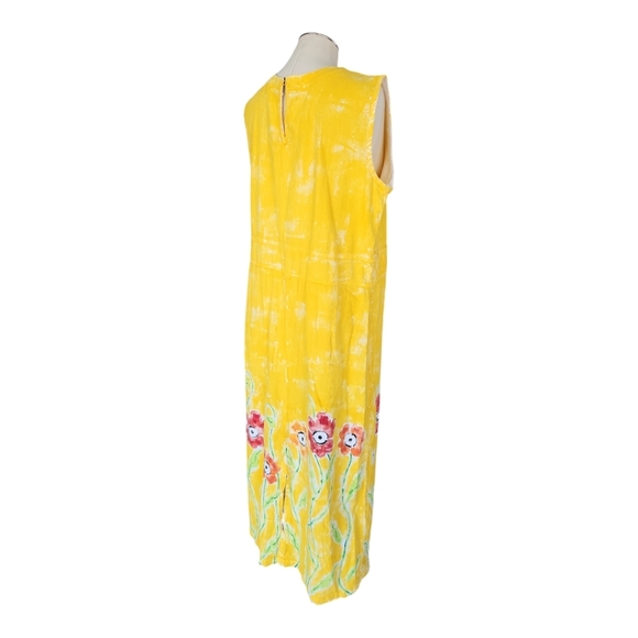 VTG 90s Campers Handpainted Floral Yellow Long Maxi Dress Flowers Teacher - Picture 5 of 12
